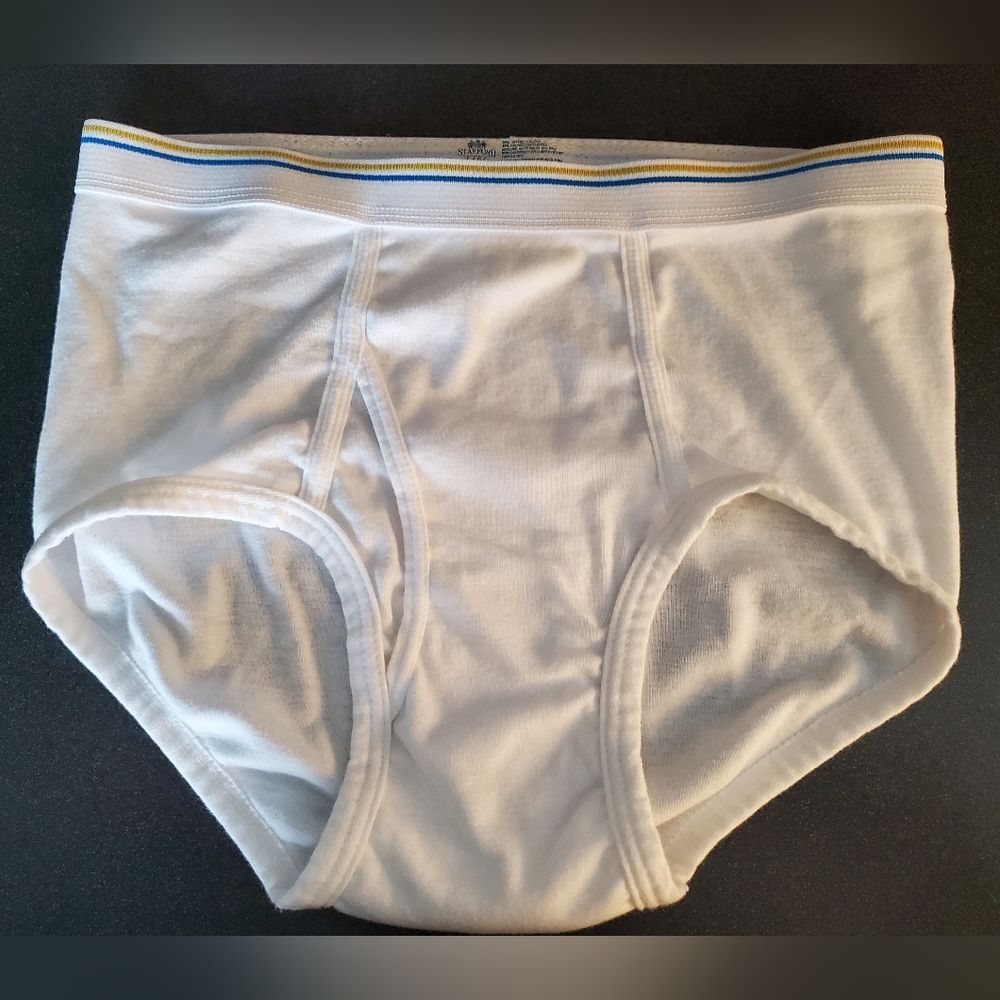 Stafford White Briefs with Blue and Yellow Waistband - Picture 1 of 3